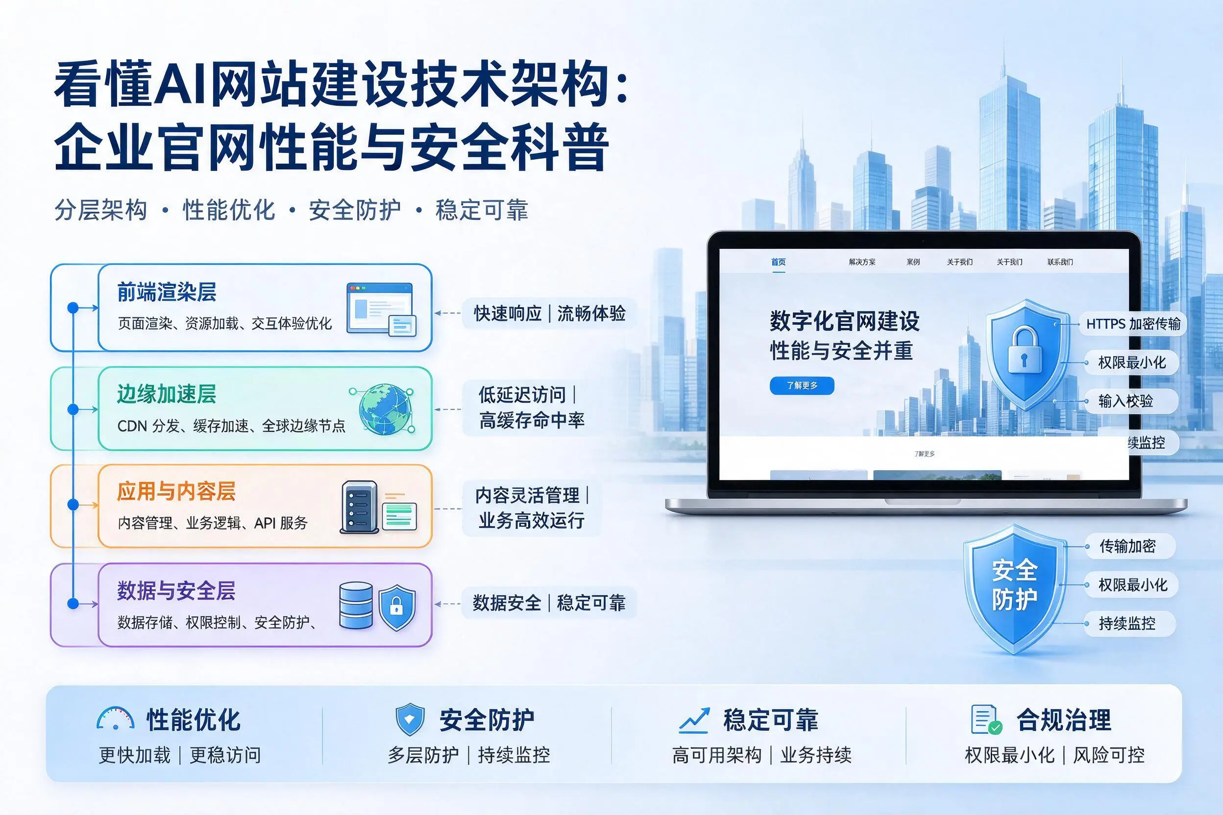 看懂AI网站建设技术架构：梧州企业官网性能与安全科普