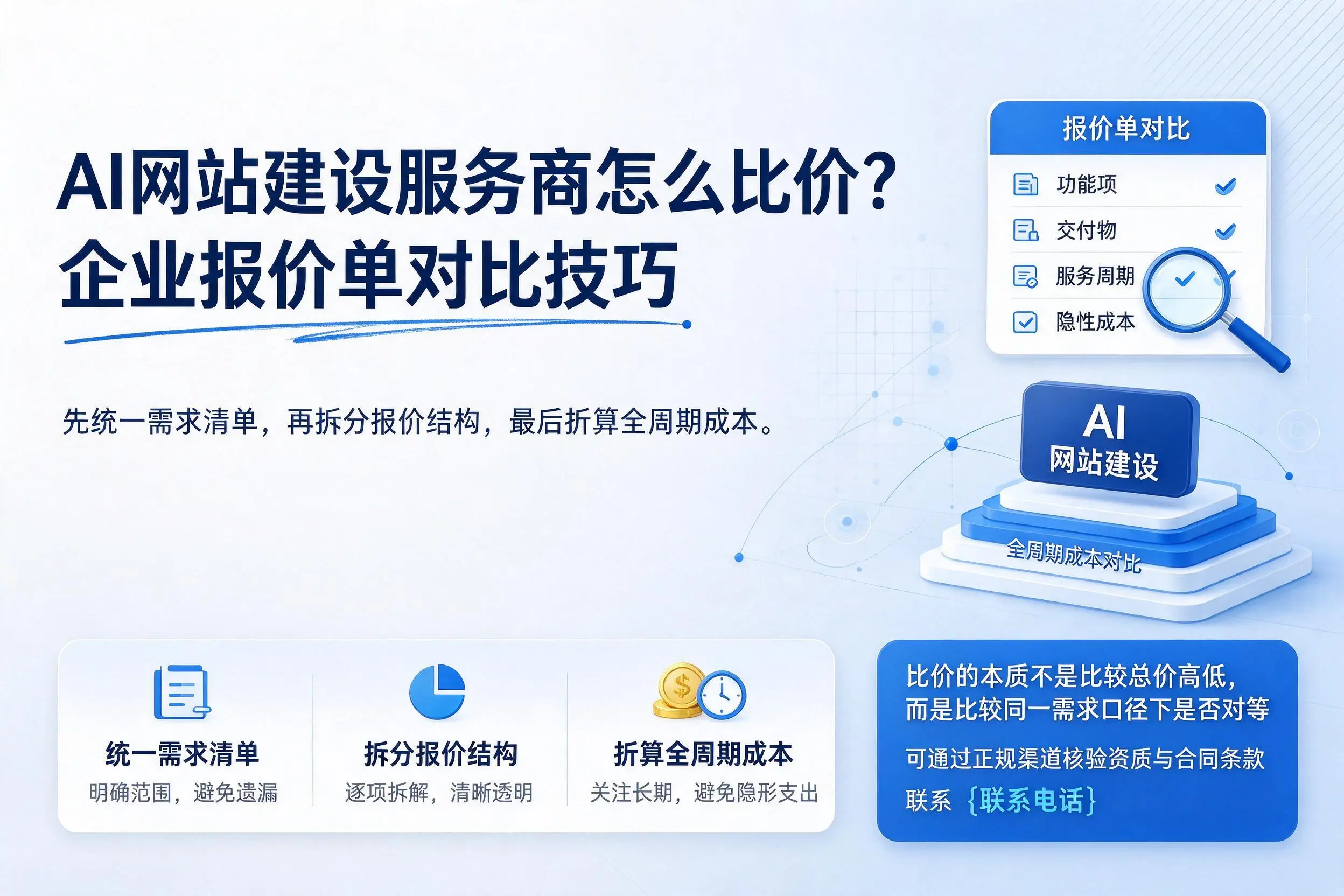 AI网站建设服务商怎么比价？梧州企业报价单对比技巧