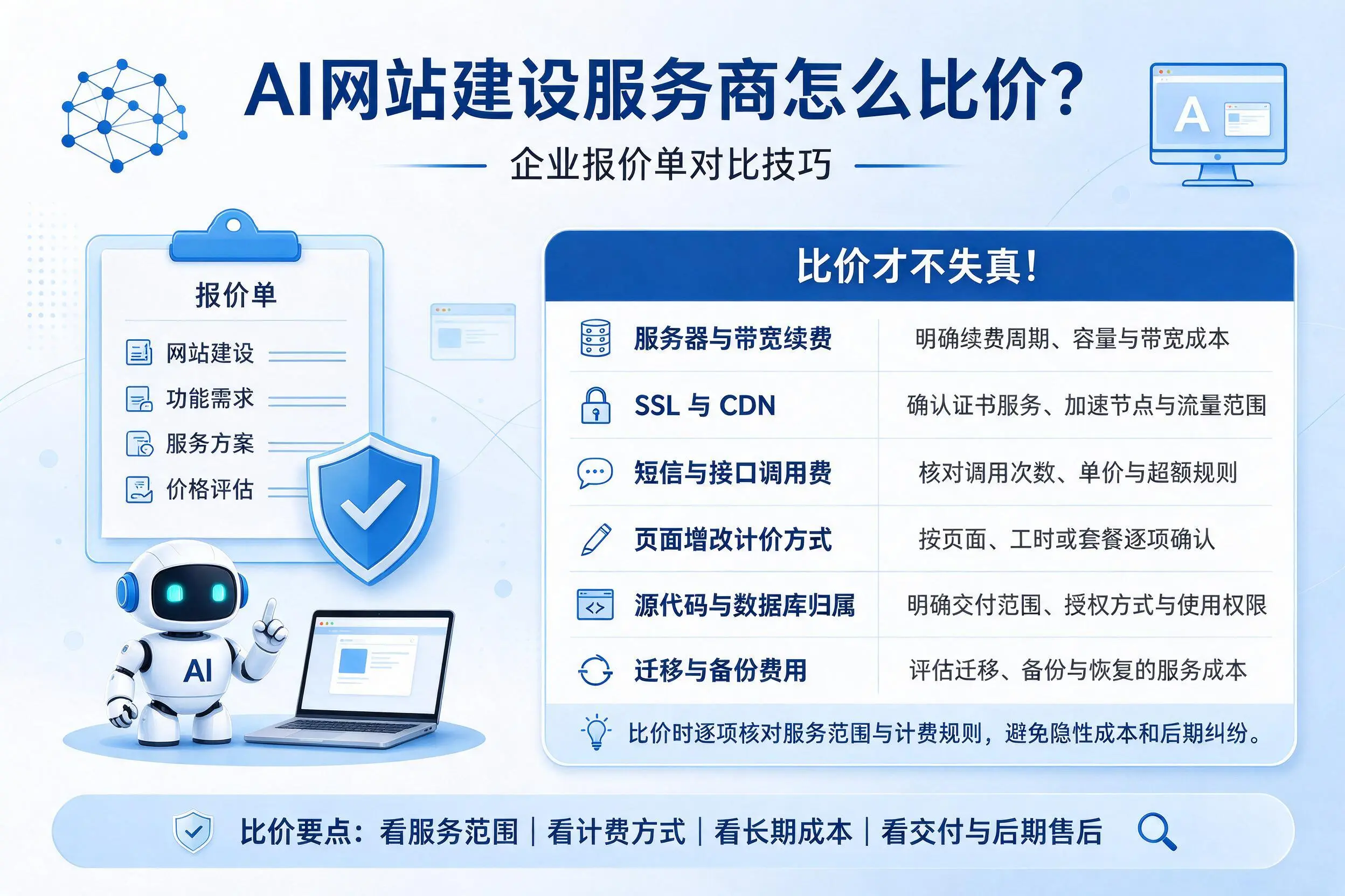 AI网站建设服务商怎么比价？梧州企业报价单对比技巧