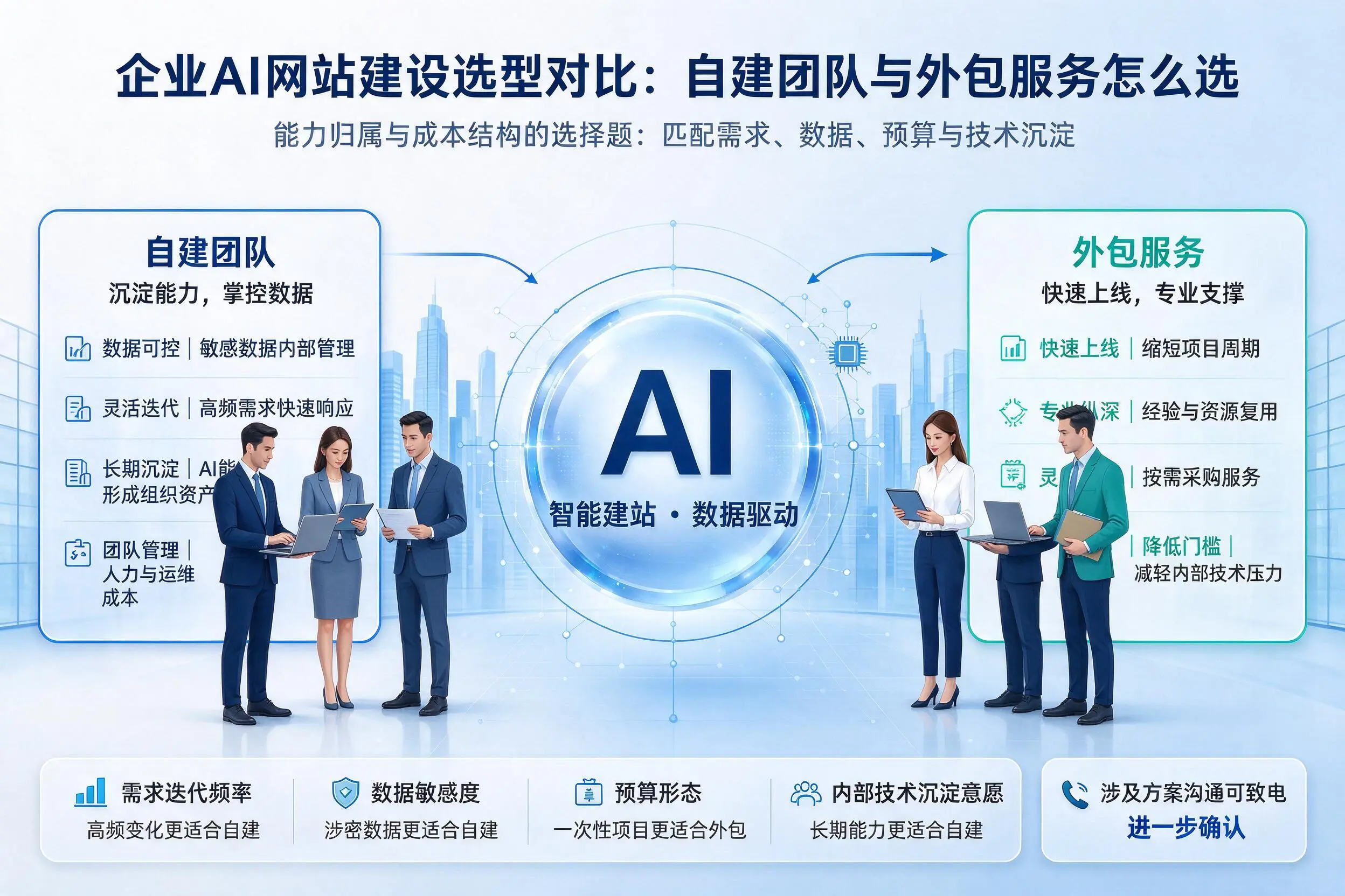 梧州企业AI网站建设选型对比:自建团队与外包服务怎么选
