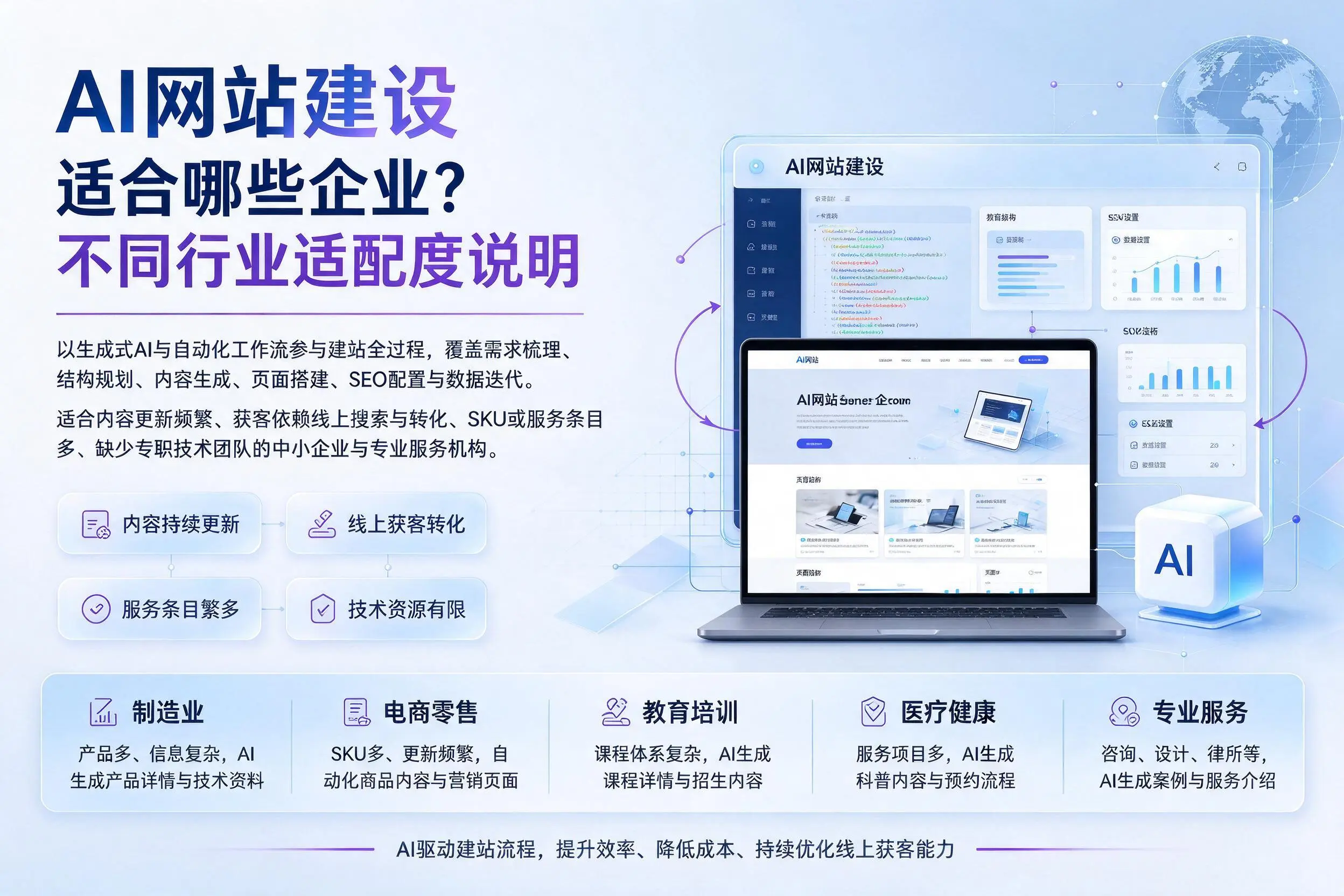 AI网站建设适合哪些企业?梧州不同行业适配度说明